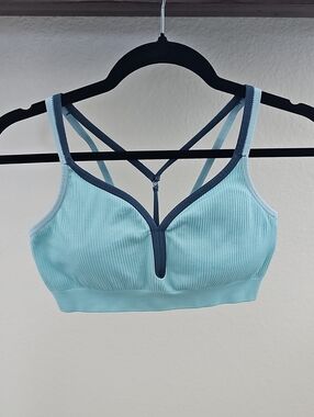 C9 Champion Ribbed Seamless Plunge V Neck Sports Bra Mint Aqua XL